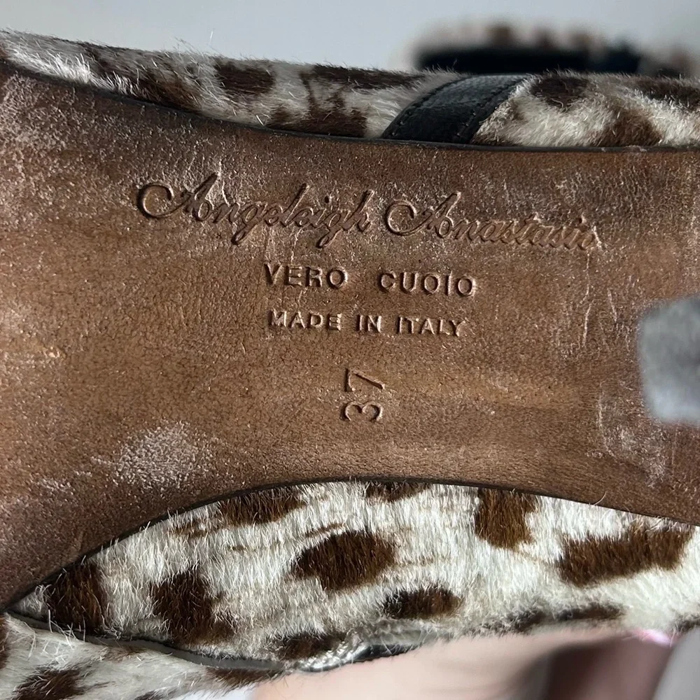 Angeleigh Anastasia Leopard Haircalf Ankle Booties IMade in Italy US 6.5 Heels - Picture 7 of 8